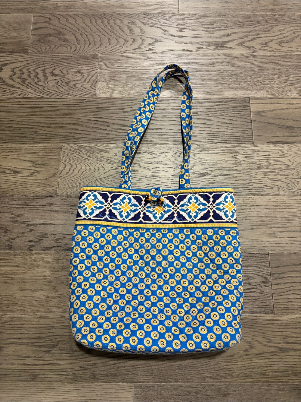 Vera Bradley Blue and Yellow Printed Cotton Tote
